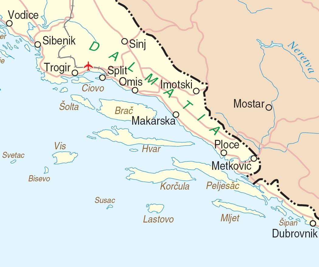 karta över södra kroatien