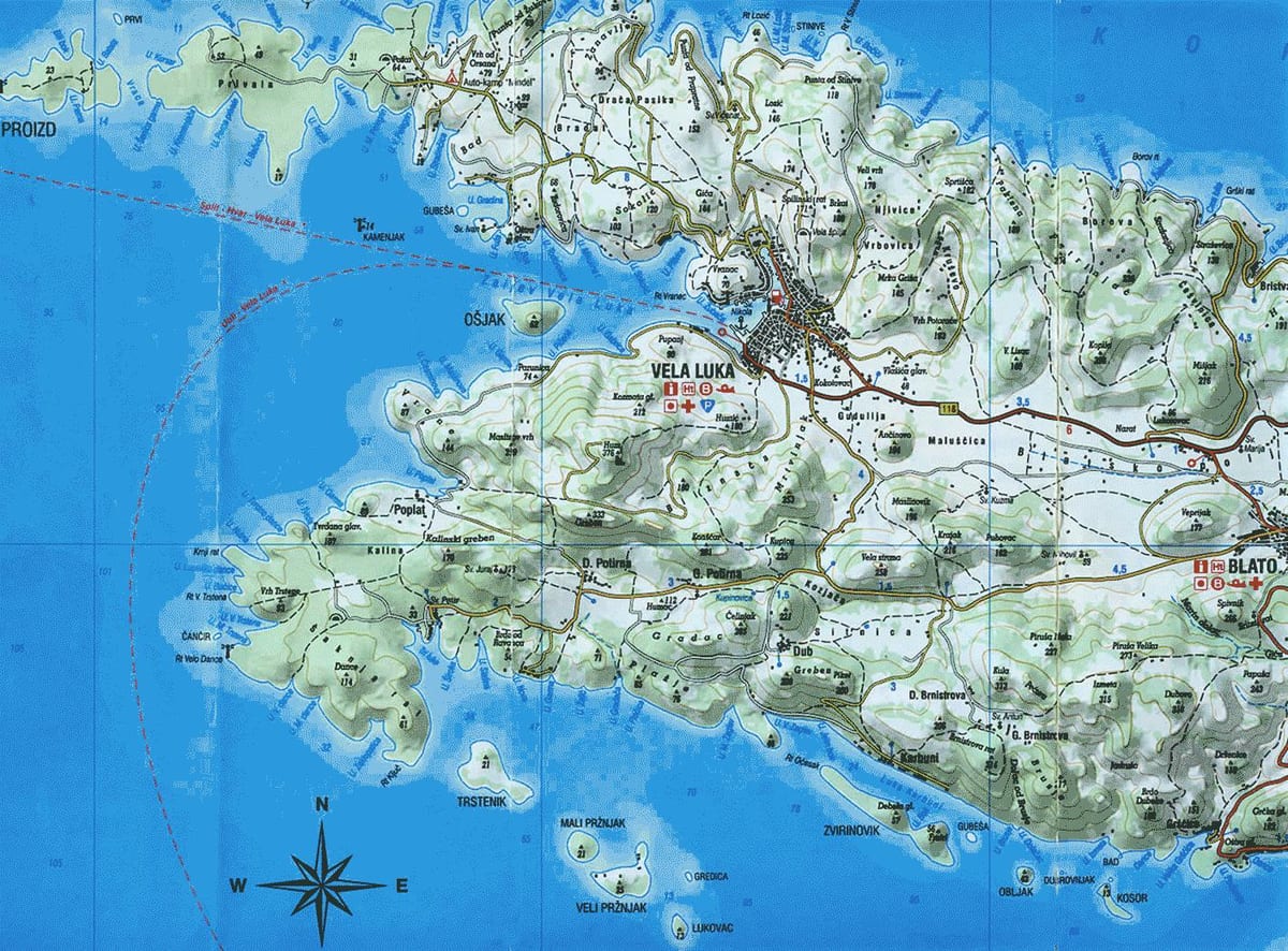 karta över korcula kroatien