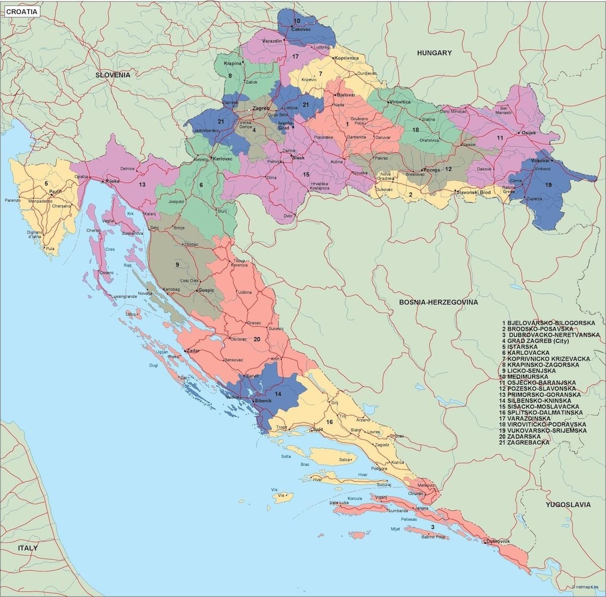 karta över kroatien politiska