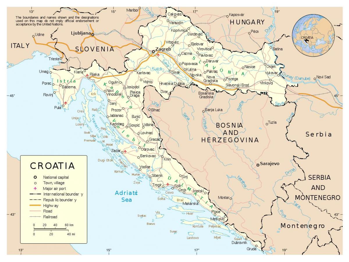 karta över kroatien med städer