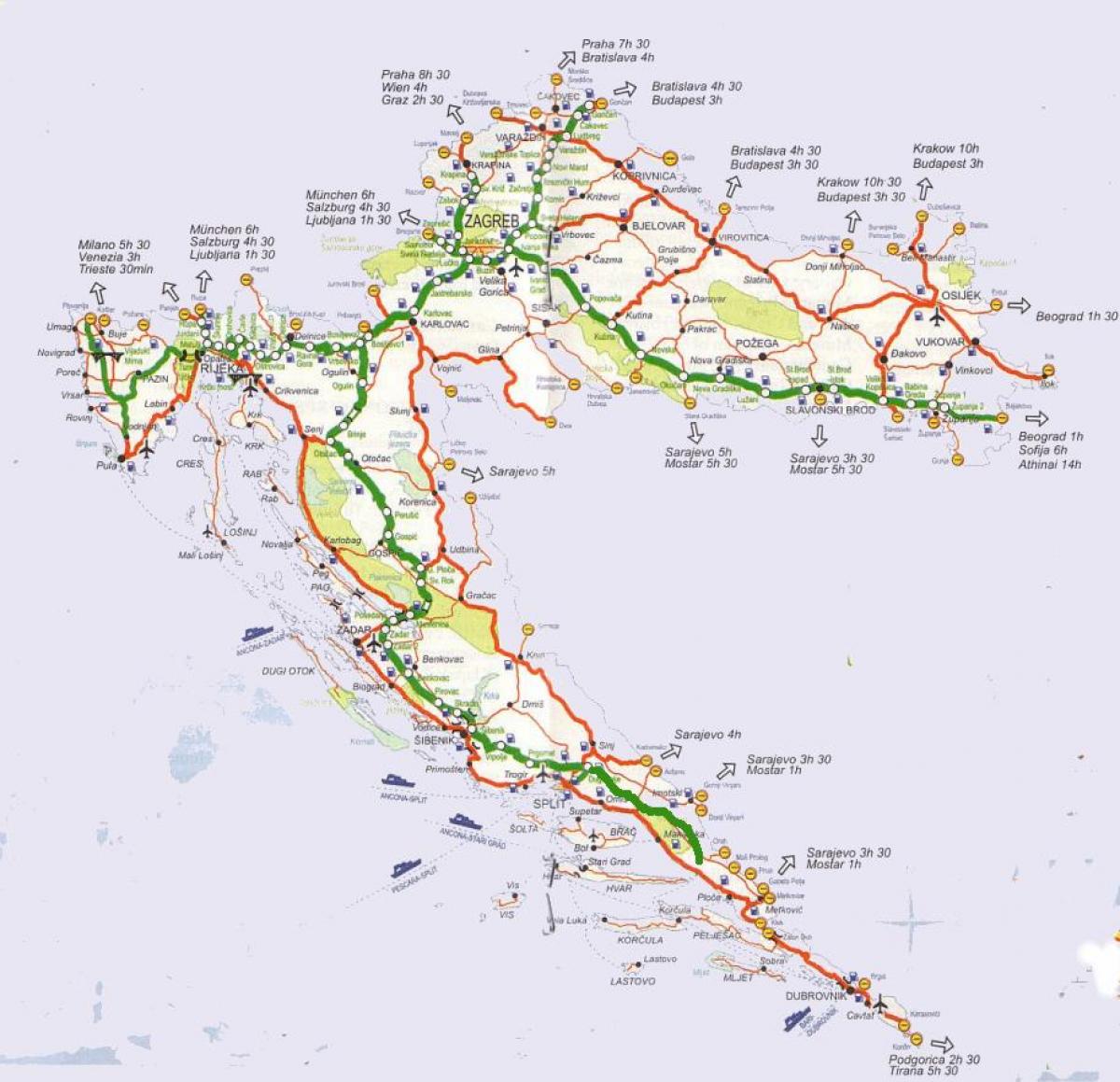 detaljerad vägkarta över kroatien